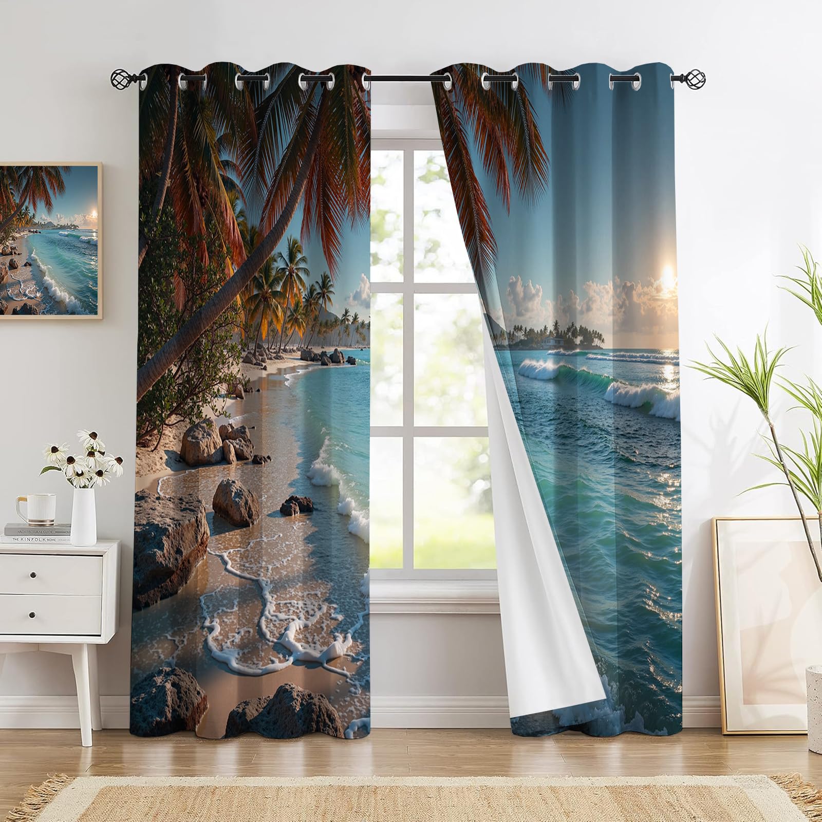 Rideau occultant thermique 140 x 160 cm lot de 2 panneaux plage