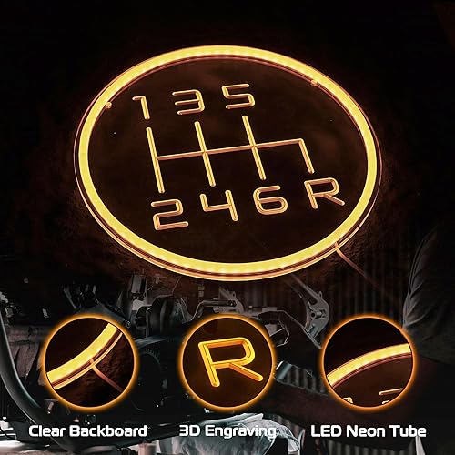 Miniatura 4 de Kavaas Letrero de neón para cambio de marchas, palanca de transmisión manual grabada en 3D para decoración de garaje  Letreros LED de garaje para