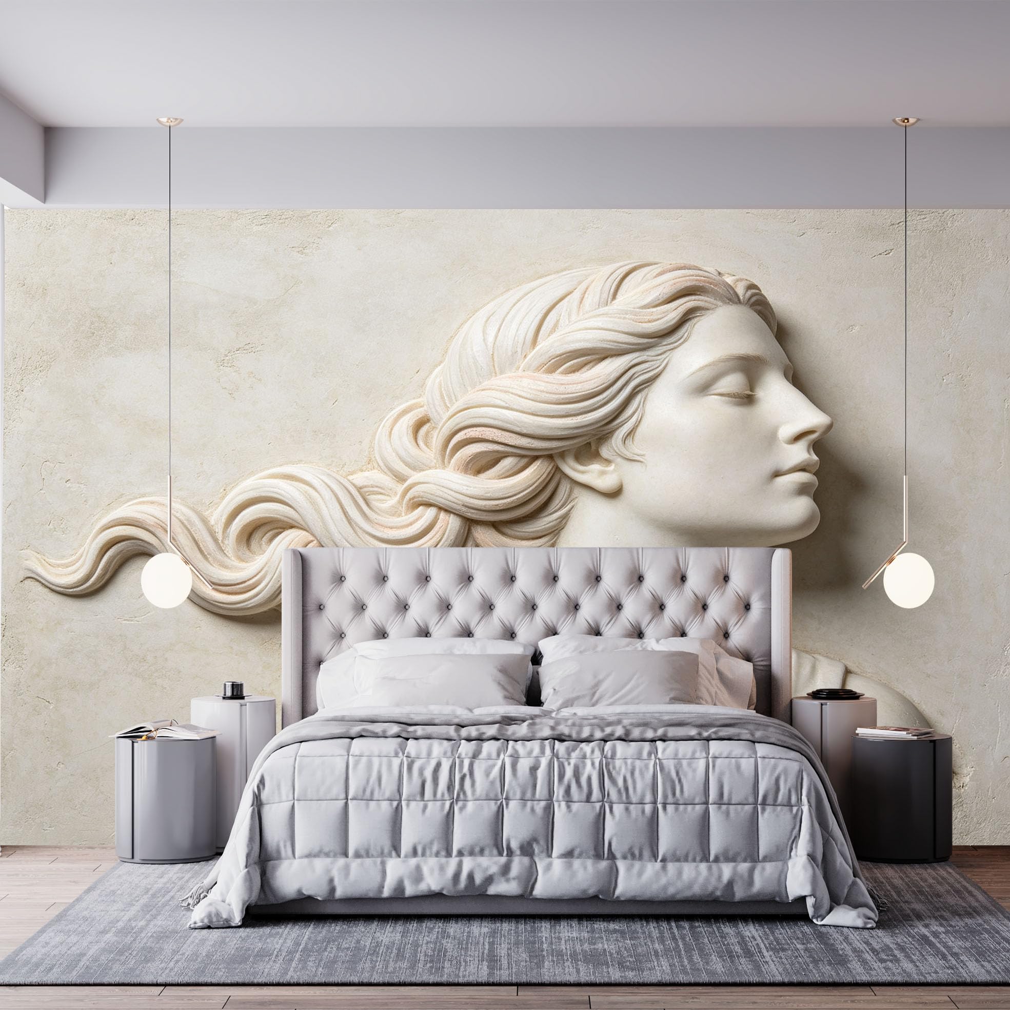 Klasyczna rzeźba damska fototapeta 3D antyczna statua włóknina tapeta neoklasycystyczna sztuka europejska tapeta ścienna 400 x 280 cm kremowy beżowy dekoracyjna ściana do salonu sypialni przedpokój S