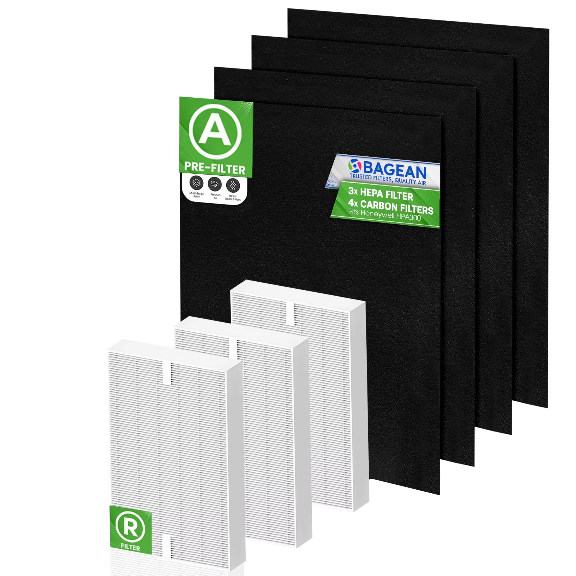 Bagean HPA300 Filter R Compatible with Honeywell Air Purifier Filter Replacement - HRF R3 A Fits HPA5300B - H13 True HEPA with Carbon Filters 99.98%