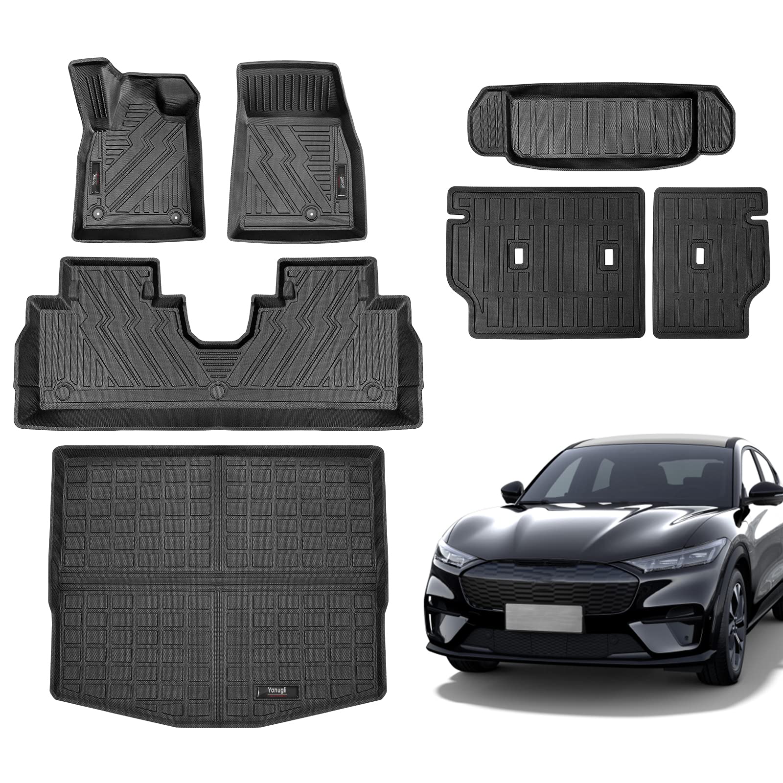 Yonugli Fit 2021 2022 Ford Mustang MachE Floor Mats Front Rear Cargo
