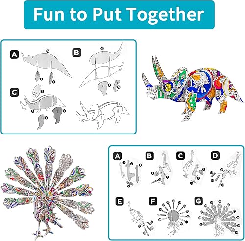 Miniatura 4 de Juego de rompecabezas para colorear 3D, 4 rompecabezas de animales con bolígrafo, artes y manualidades para niñas de 6, 7, 8, 9, 10, 11, 12 años