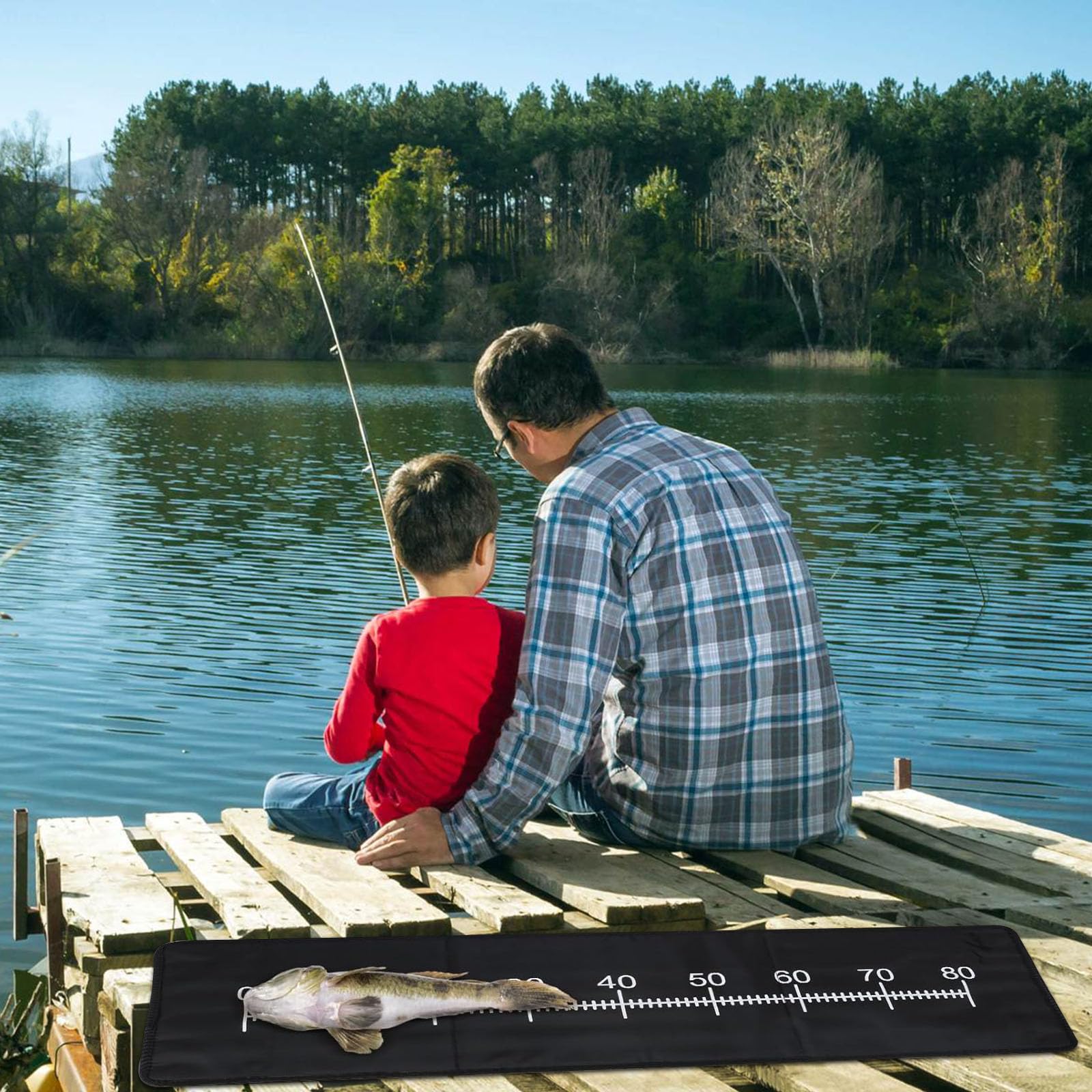 Angeln Abhakmatte 97x30cm Faltbare Fischmatte Fishing Angelzubehör Measure Mat Karpfenmatte mit Maßband Schnalle für Anfänger Angler Outdoor Karpfen Matte Angeln Vermessen von Raubfischen