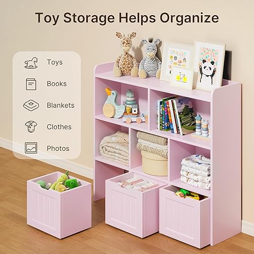 Miniatura 8 de Gizoon Gabinete de almacenamiento de juguetes y estantería para niños con 3 cajones móviles y 6 estantes abiertos con barrera de prevención de