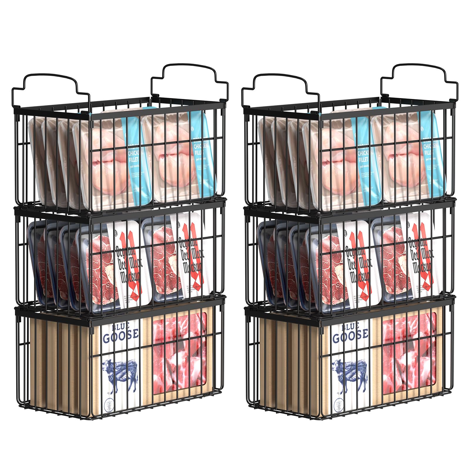 Photo 1 of MSERCUOR Freezer Organizer Bins, 6 Pack Stackable Deep Chest Freezer Organizer Bins, Foldable Baskets with Handles, Black Storage Container Baskets for 5/ 7 Cu.FT Deep Freezer Sort Frozen Meats