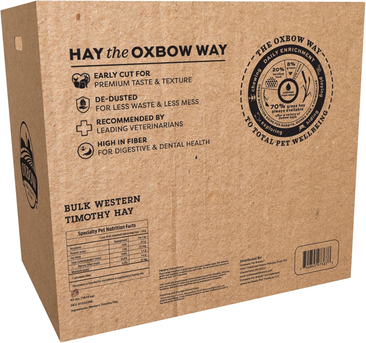 Oxbow Timothy Hay, Rabbit & Guinea Pig Hay, High Fiber for Digestive Health, Grown in The USA, Veterinarian Recommended Small Pet Supplies, Bulk Food for Rabbits, Guinea Pigs, & Chinchillas, 40 lbs