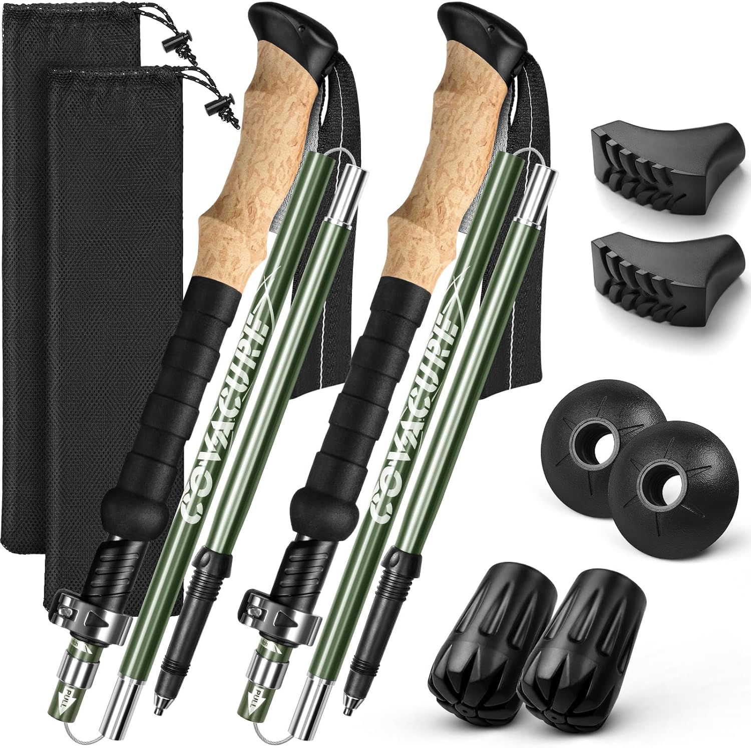 COVACURE Wanderstöcke Walking Stöcke Nordic Walking Stöcke - 110-130 cm Faltbar, Verstellbar, Teleskop, Leicht, mit Gummipuffer für Damen und Herren (2026Upgrade-Modell)
