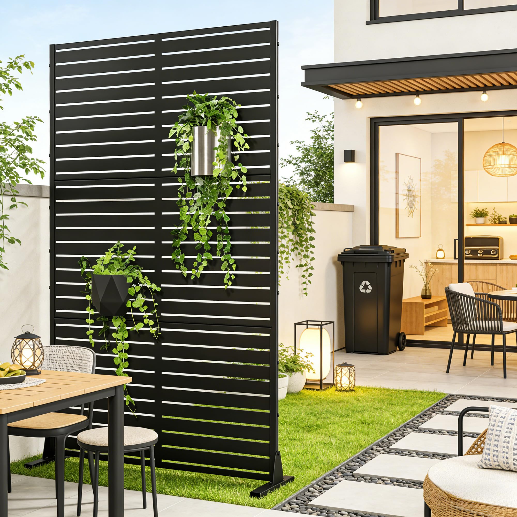 casa.pro Trennwand Nodepp Raumteiler 180 x 90 cm Sichtschutz Outdoor Indoor Raumtrenner Terrasse Balkon verzinkter Stahl Paravent Schwarz