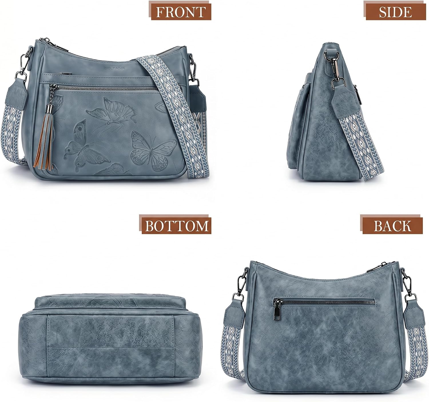 BELTANA Crossbody Bags for Women Trendy Vegan Leather Hobo Purses Medium Butterfly Cross Body Purse with Wide Strap | Adjustable Strap