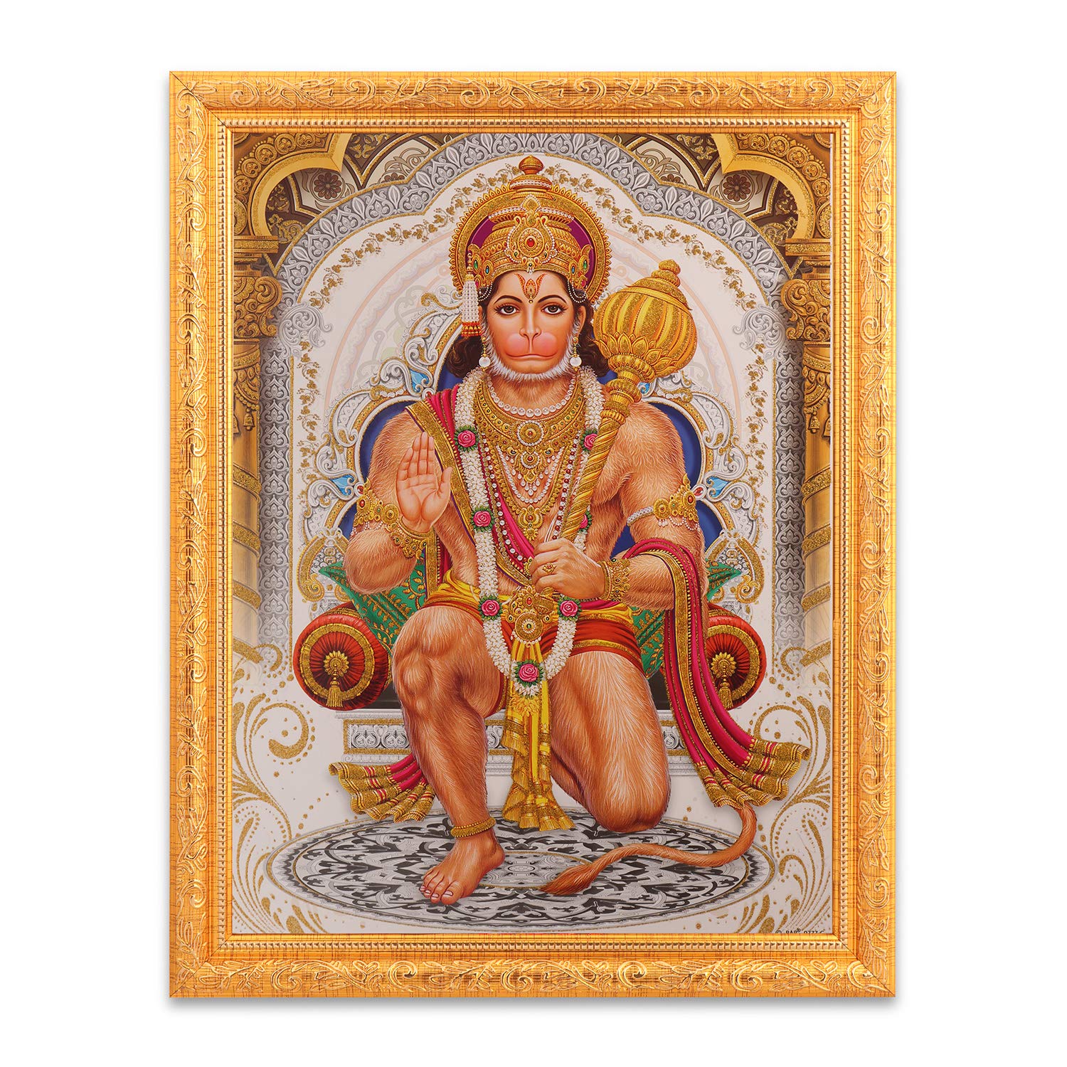 Hanuman Aashirwad grand format en cadre doré pour votre coin autel zen