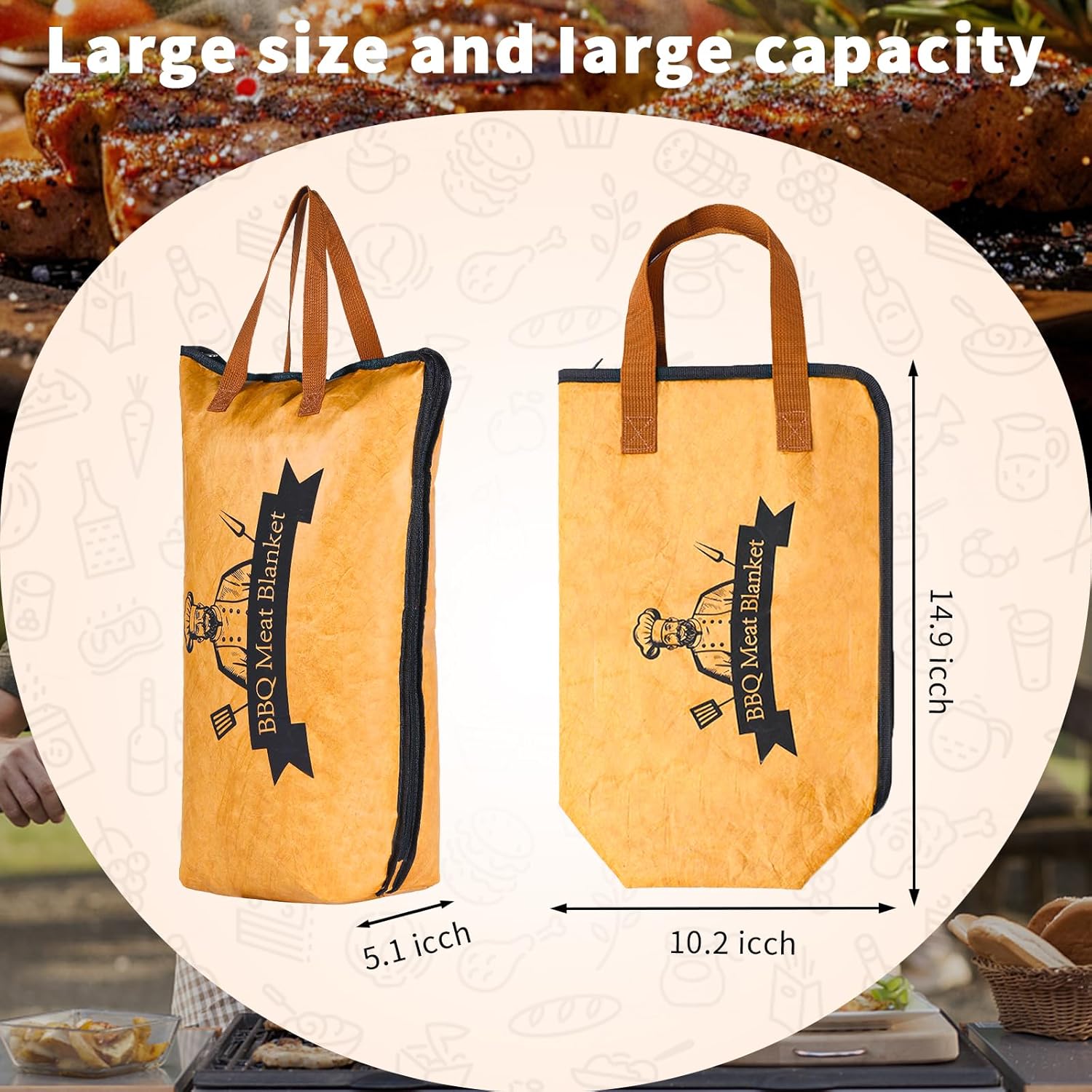 BBQ Blanket for Resting Meat,Smoker Meat Resting Blanket,Reusable Smoker Grilling Meat Insulated Resting Bag with Wide Mouth for Large Brisket/Pork Shoulders/Turkeys,Gifts for Men (BBQ Blanket 15in) - Image 6