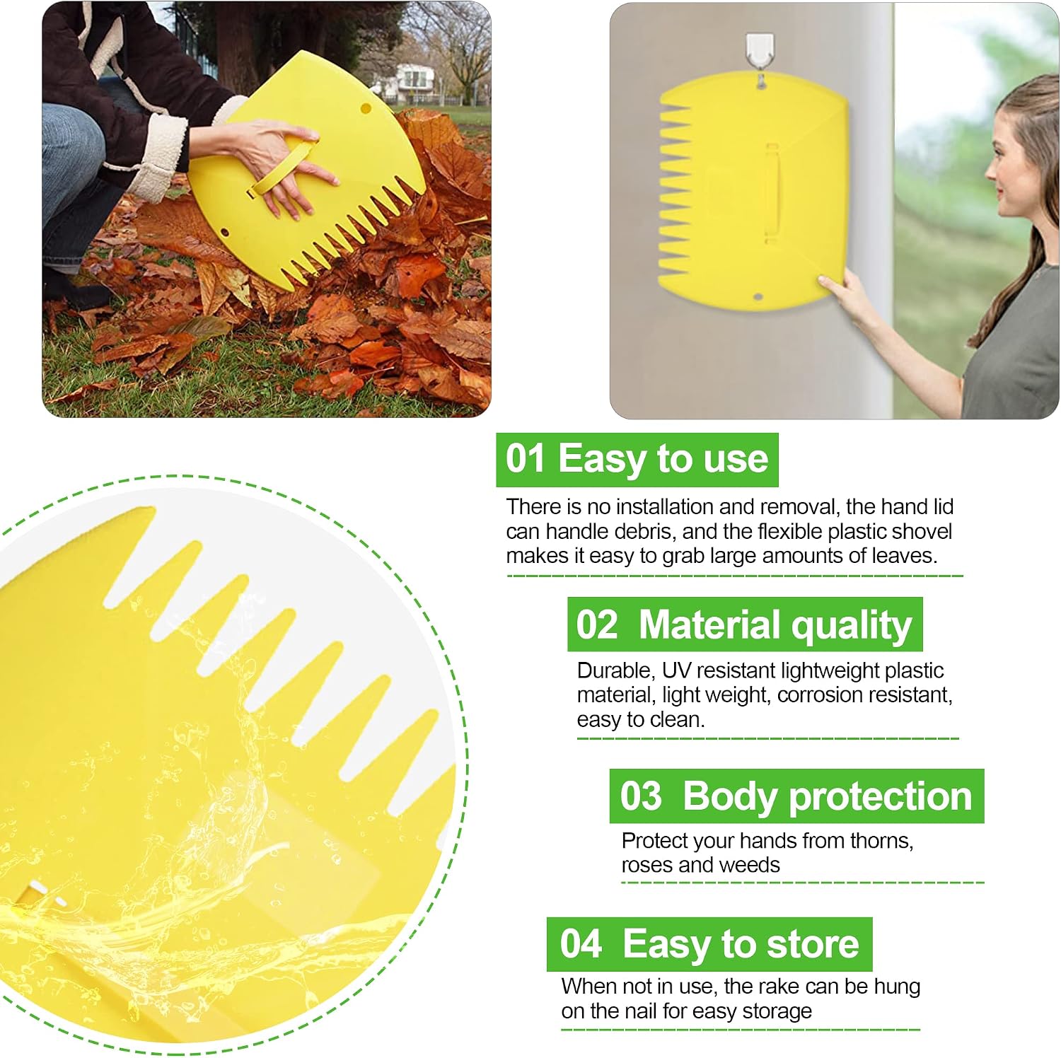 GardenHOME Garden and Yard Leaf Scoops Hand Rakes, Large Sized, Multiple Use for Leaves, Lawn Debris and Trash Pick Up Good Use 1 Pair