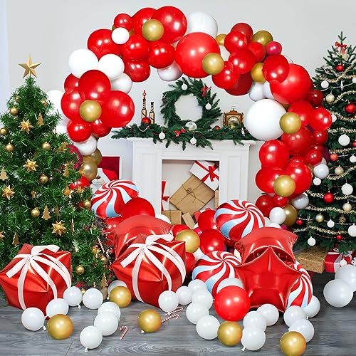 Miniatura 2 de FEQO Kit de arco de guirnalda de globos de Navidad, 173 piezas de decoración de globos de Navidad, globos rojos y blancos, dorados, caja de regalo,