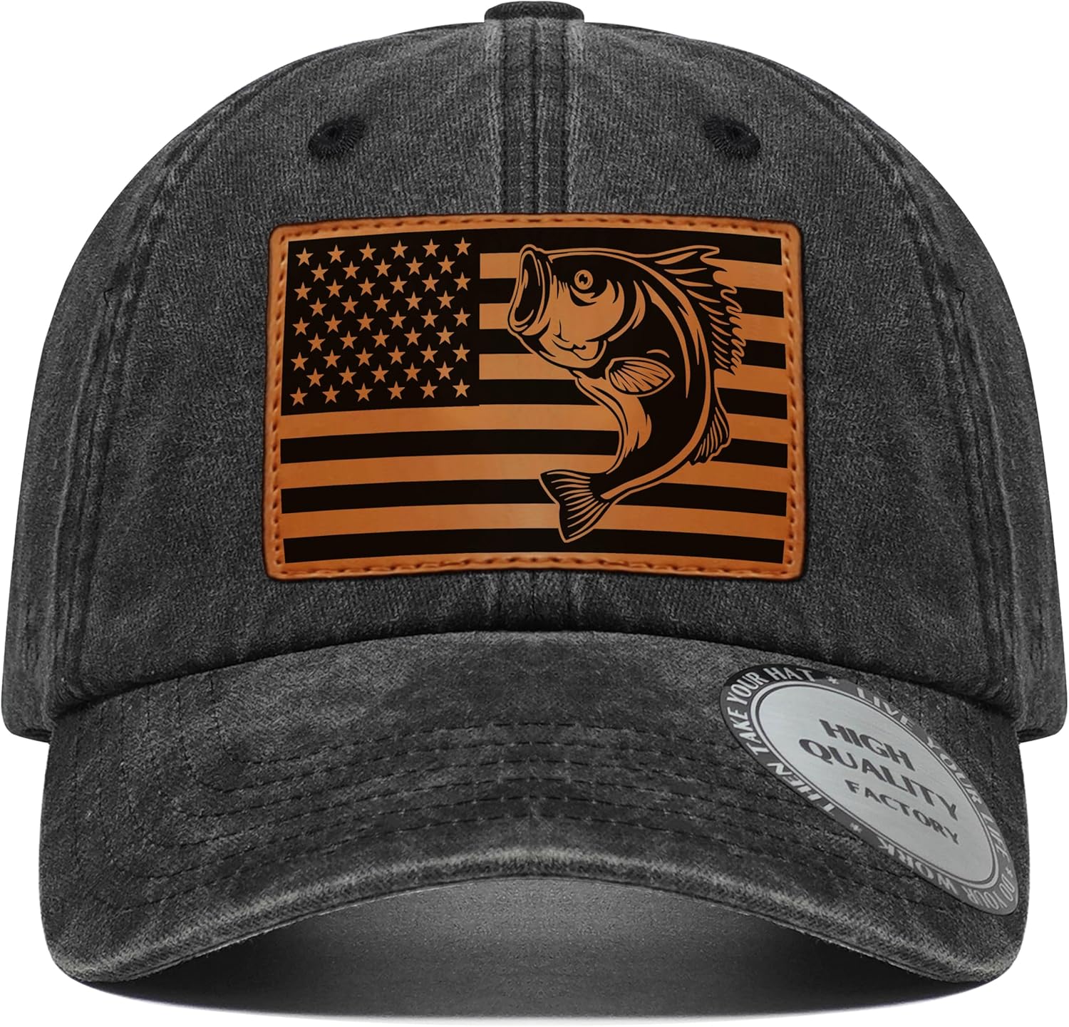 Fishing Gifts for Men Women, Unique Fish Stuff Flag Trucker Hat for Fisherman Best Gift, Black/Grey