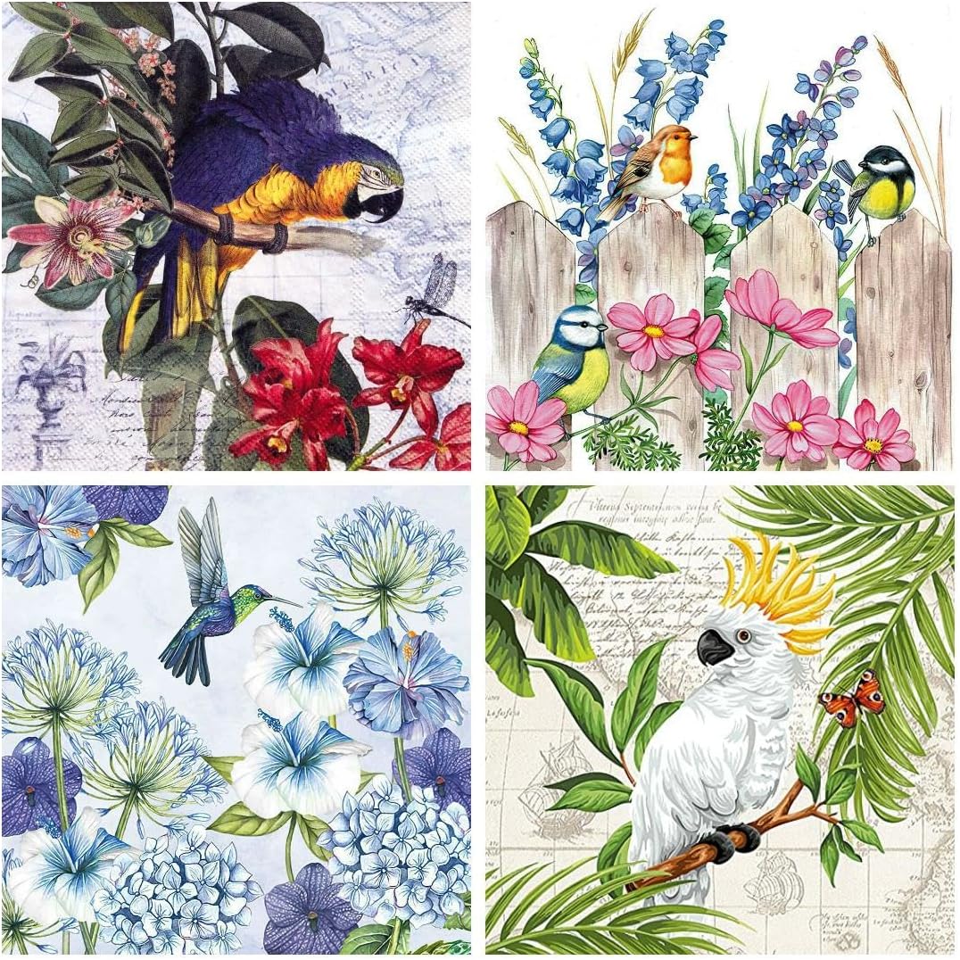 Decoupage Bird 12 Theme Paper Napkin for Craft 4 Sheets - Multicolour