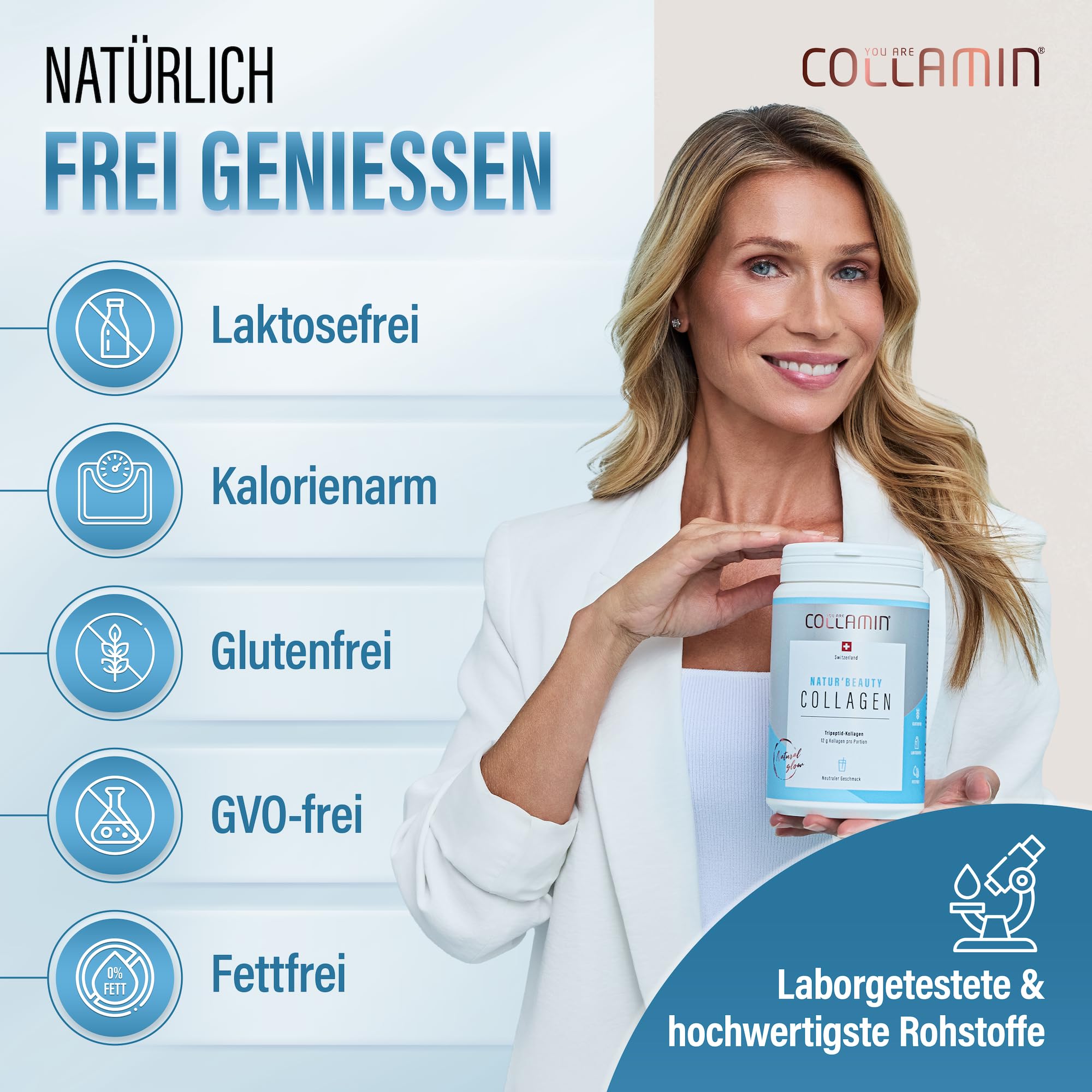 Natur'Beauty Collagen Pulver - 360g I Tripeptid-Kollagen Pulver - Made in Switzerland I 100% reines Kollagenhydrolysat (Rind) ohne Zusatzstoffe & Nachgeschmack I Kollagen Peptide