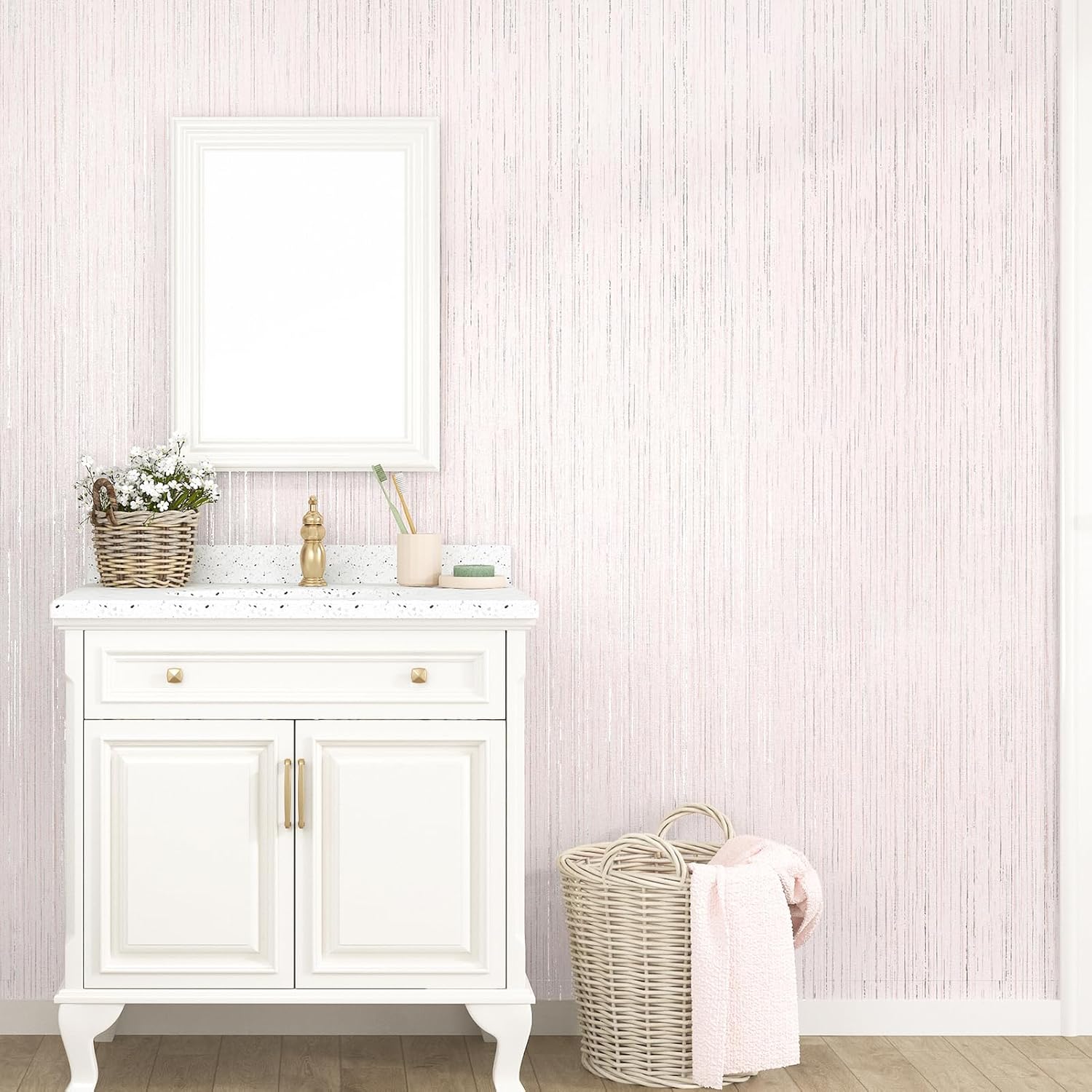 Pink Grasscloth Peel and Stick Wallpaper Faux Textured Wallpaper for Bedroom Bathroom Walls 15.7"×118" Pink Fabric Self Adhesive Removable Contact Paper for Cabinets Liner Countertops
