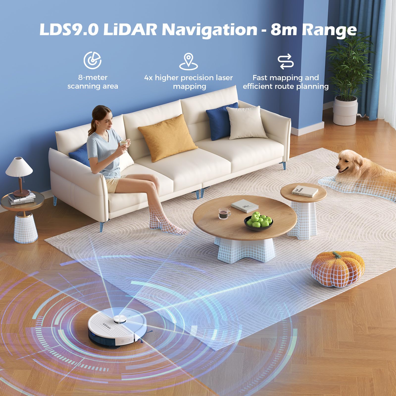Lubluelu Robot Aspirapolvere Lavapavimenti con Mappatura 4500Pa a 5 Piani, Nuova Generazione Robot Lavapavimenti e Aspirapolvere, Robot Vacuum Mop 3 in 1 per Pavimento e Peli Animali (SL68W)