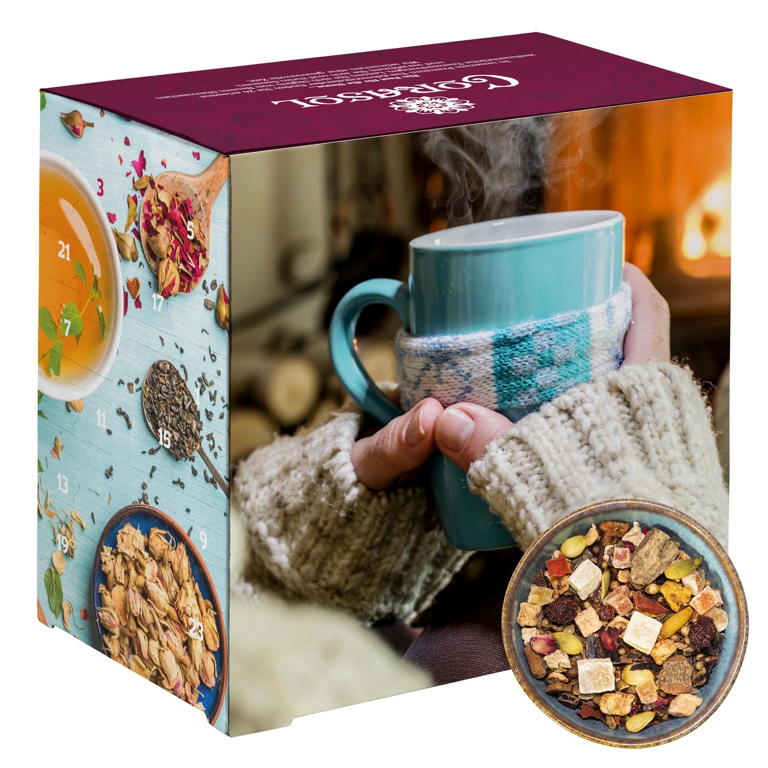 Premium Tee-Adventskalender 2025 mit 24 weihnachtlichen Gourmet-Teesorten, 223 g loser Tee, Geschenk-Idee für Frauen