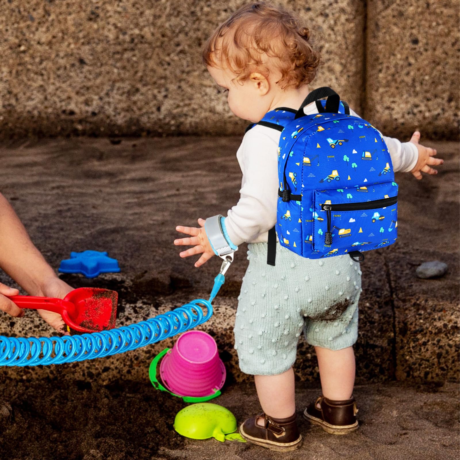 Accmor Correa de mochila para niños pequeños, mini mochila para niños con muñequera antipérdida, bonita correa para niños, arnés para caminar para viajes al aire libre, mochila de excavadora pequeña