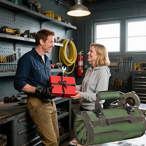 Miniatura 9 de Bolsa de herramientas enrollable, resistente al agua, portátil, organizador de herramientas para hombres, organizador de herramientas con 2 bolsas