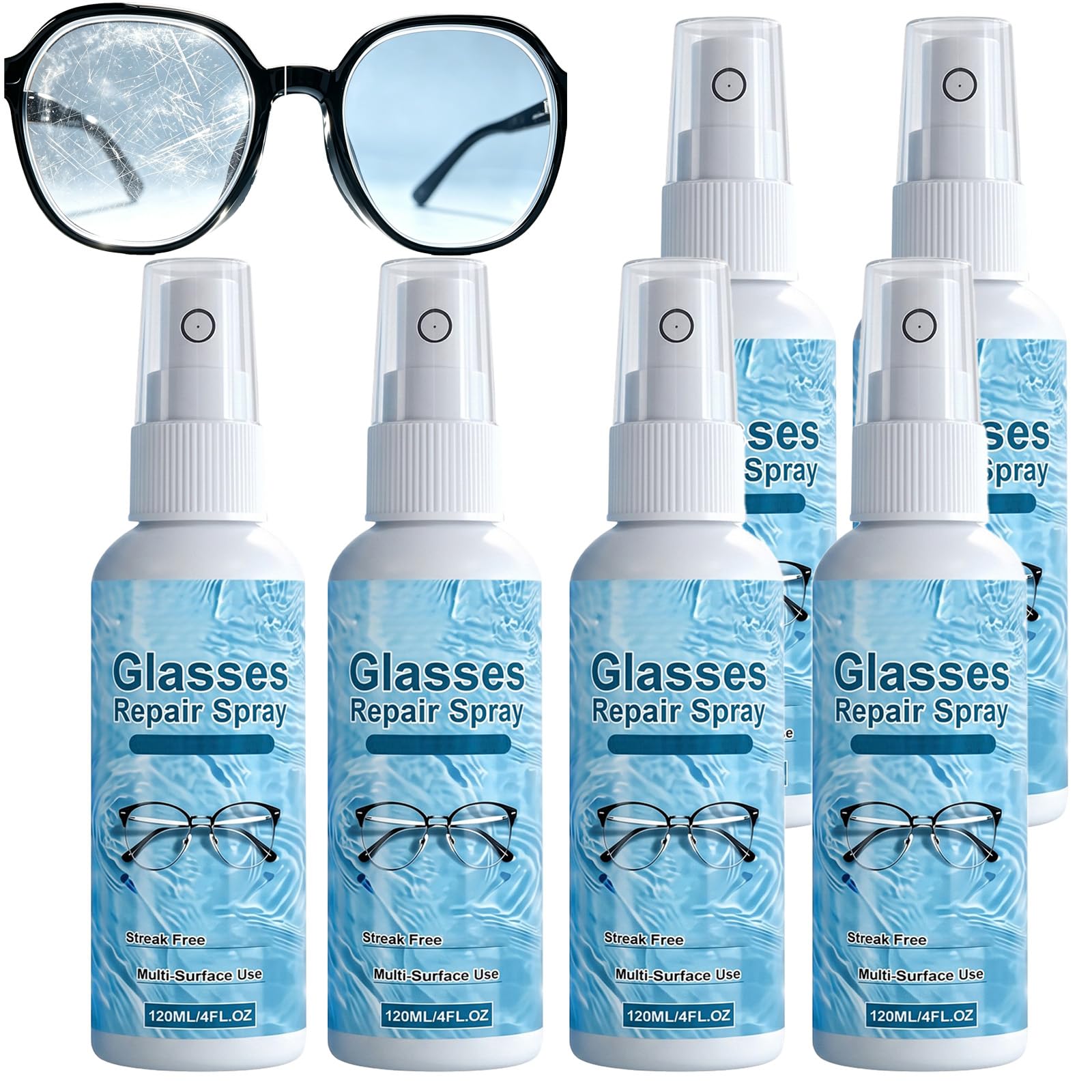 Brillenkratzer-Entferner-Spray & Linsenreiniger - Brillenkratzer-Reparaturspray für Brillen, Sonnenbrillen-Telefonbildschirme & Kameralinsen, tragbarer Linsenreinigungs-Wiederherstellungsnebel (6pcs)