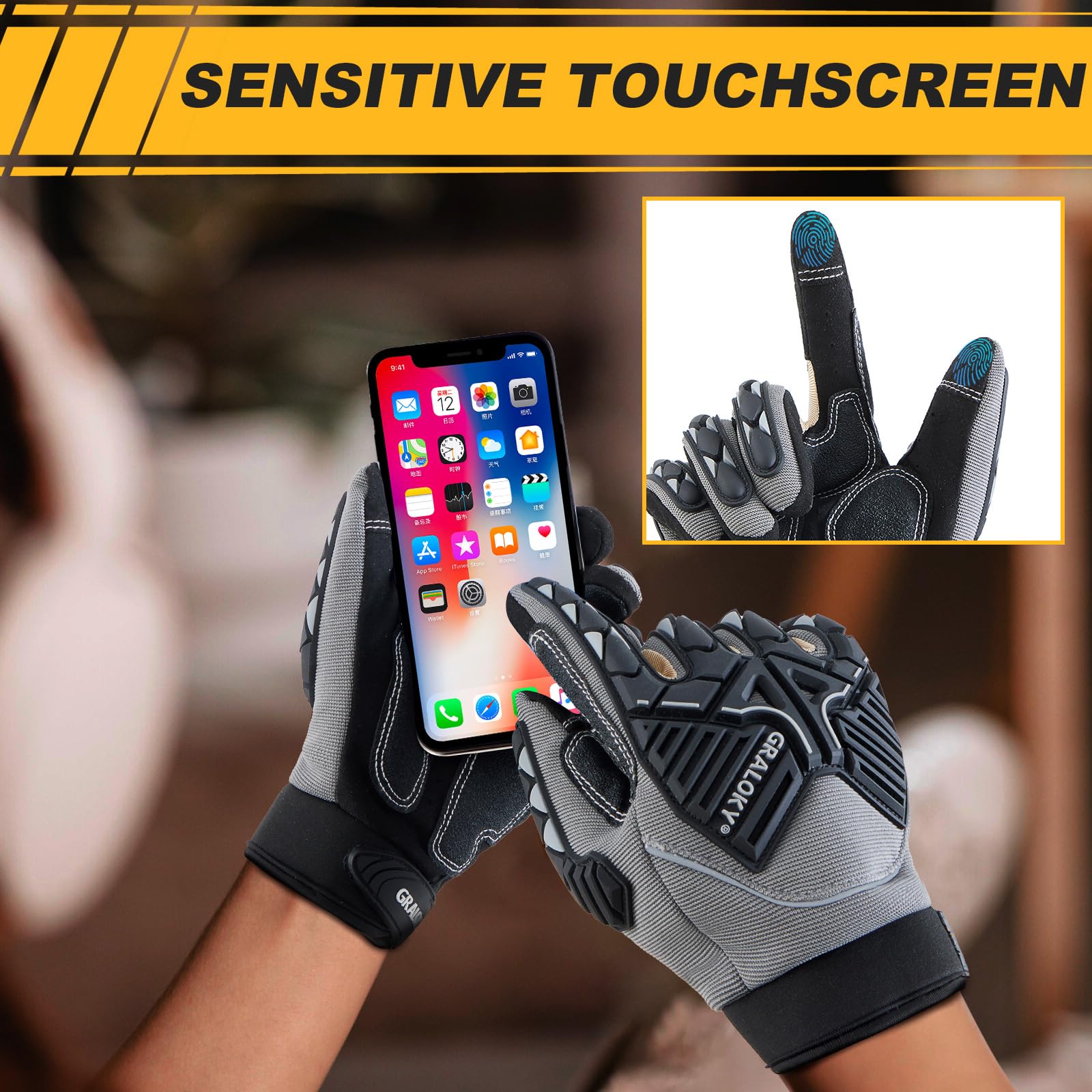 Guantes de trabajo de seguridad para hombres y mujeres, guantes de impacto TPR para hombres y mujeres, guantes antivibraciones, guantes de trabajo resistentes para jardinería, mecánico de