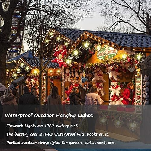 Miniatura 5 de FOOING - 6 paquetes de luces LED de fuegos artificiales de alambre de cobre, tira de luces con 8 modos, luces de guirnalda operadas por batería con