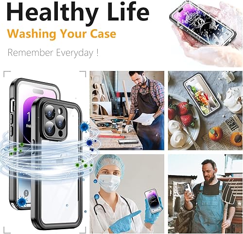 Miniatura 9 de Temdan Funda impermeable para iPhone 15 Pro Max, protector de pantalla integrado, IP68 bajo el agua, a prueba de caídas de 15 pies, compatible con