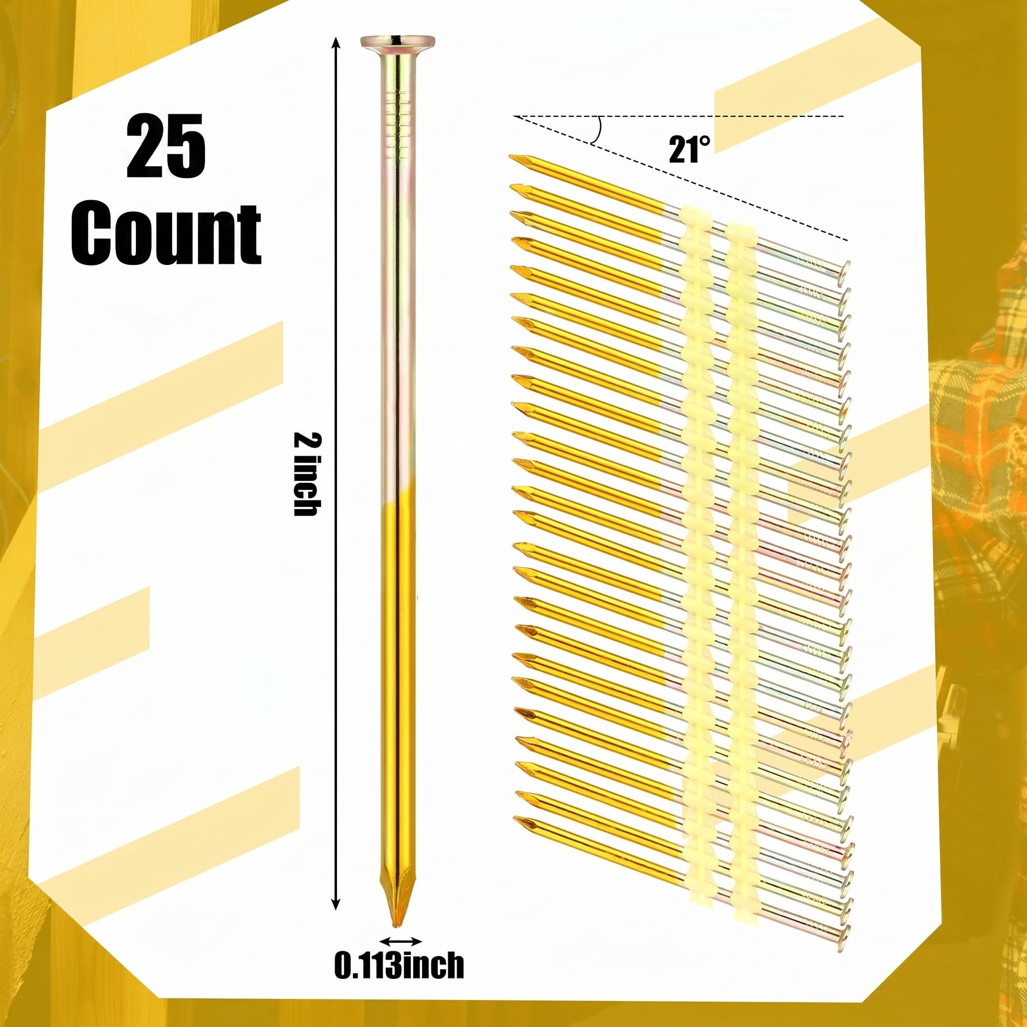 21 Degree 2 In. X 0.113 In. Plastic Collated Strip Nails - KYA FASTENERS 21 Degree 2 In. X 0.113 In. Plastic Collated Strip Nails - KYA FASTENERS