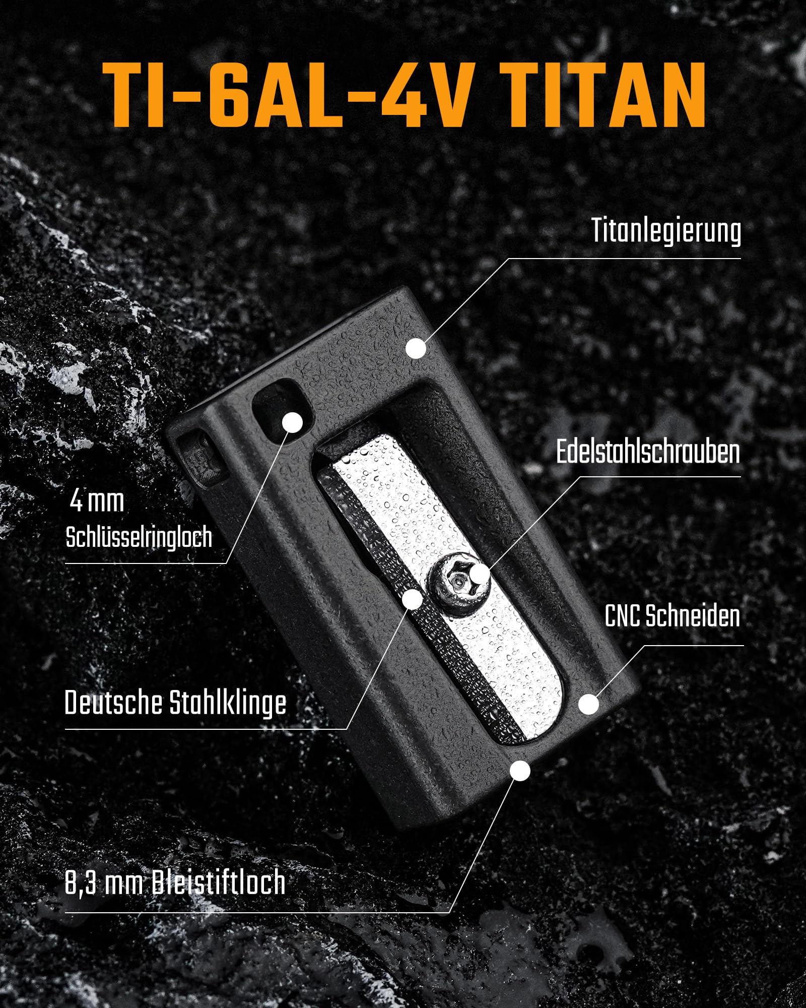 KeyUnity KT01 Temperamatite in Titanio con lama in Acciaio Tedesco per Scuola, Ufficio e uso Esterno (Nero, Singolo Foro)