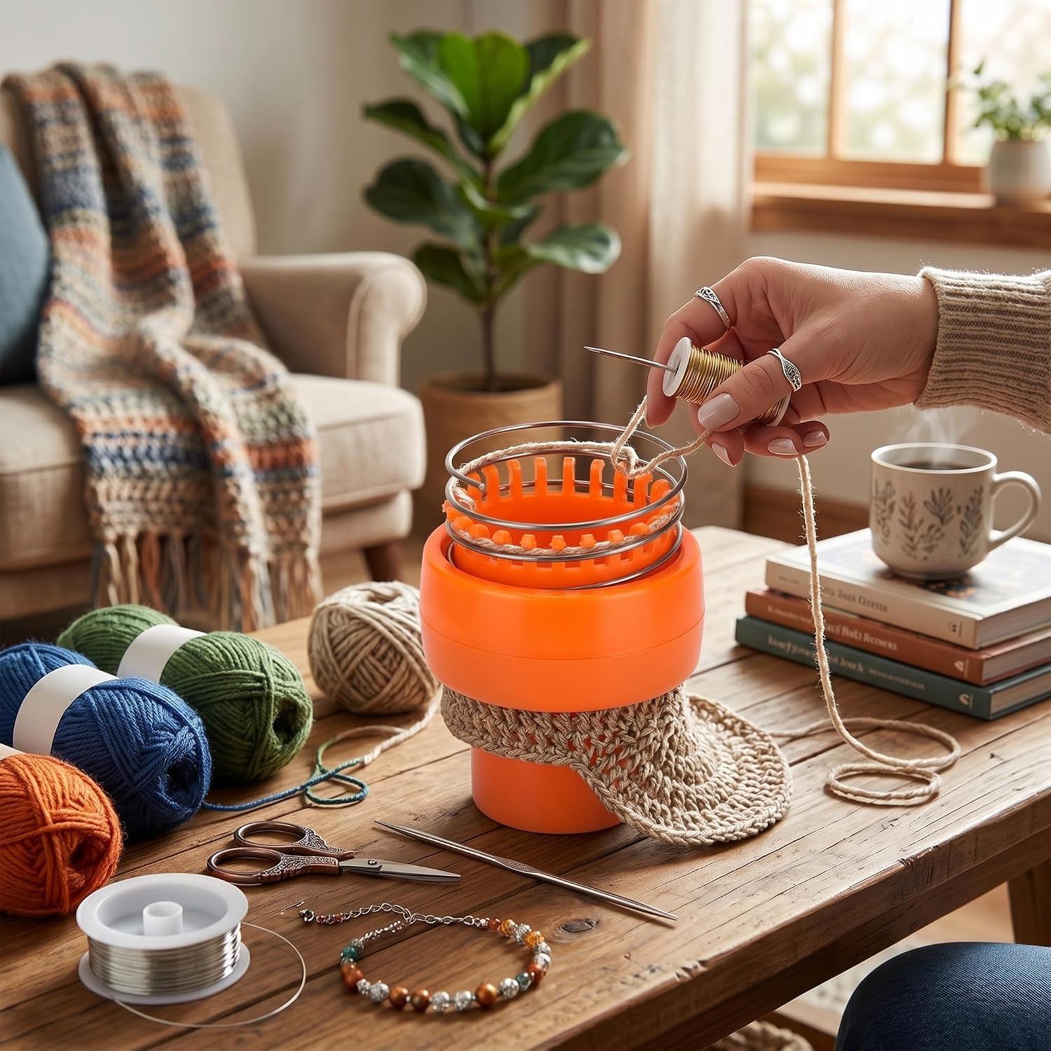 Rope Knitting Device Circular Knitting Round Full Set Invisible Spool Knitting Looms Wool Knitting Device for DIY Tube Scarf Strap