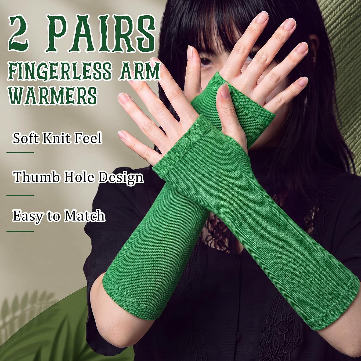 Syhood 2 Pairs Long Arm Warmers Knit Women Fingerless Gloves image 4