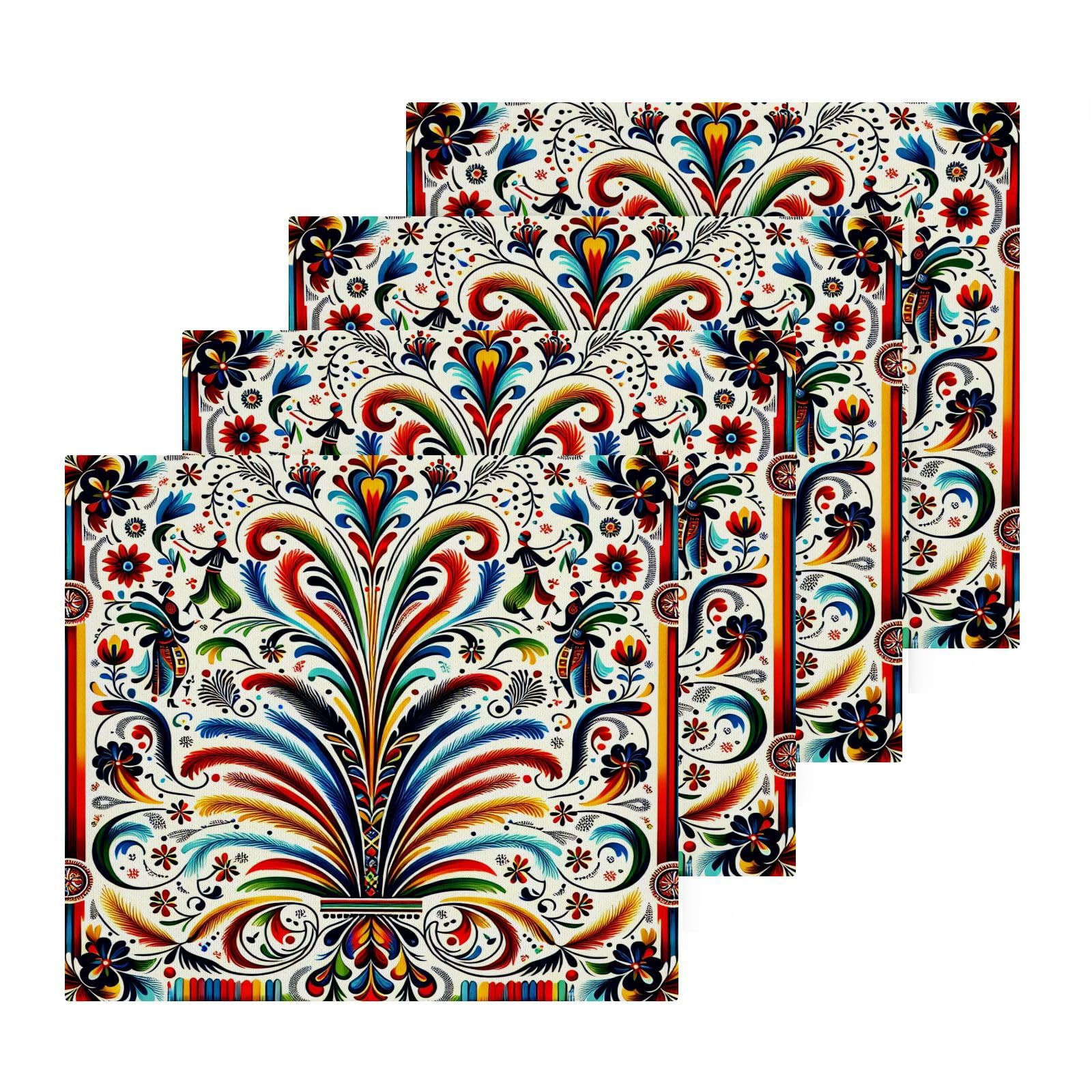 YANENDIE Ethnic Textures Washcloths Towels, Highly Absorbent and Soft Cotton Face Cloths, 4 Pack Quick Dry Wash Cloths - 12 X 12 Inches