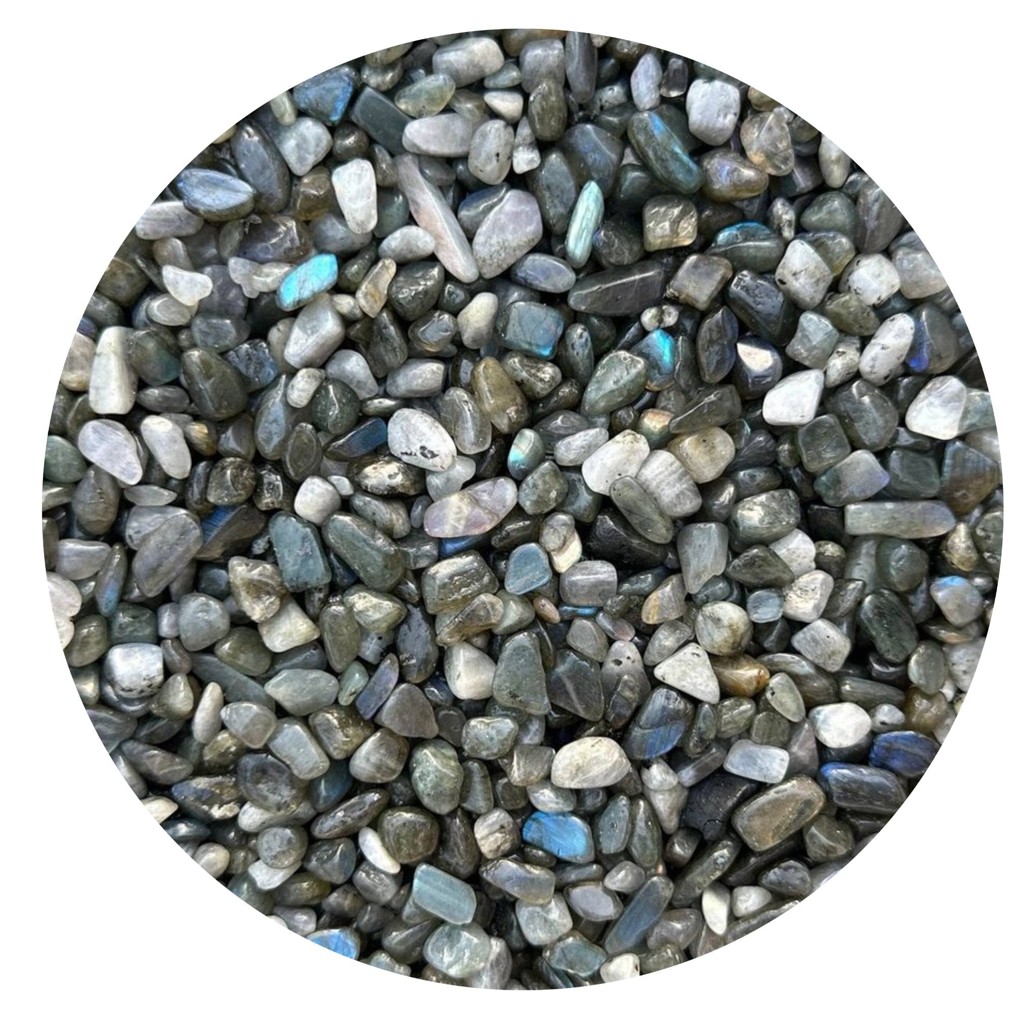 GAF TREASURES 2 oz Lot Natural Semi Tumbled Gemstone Chips, Crushed Mini Crystals, Undrilled Crystal Chips (Labradorite Blue)