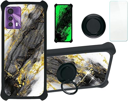 Miniatura 10 de Nokia C110 - Funda compatible con Nokia C110 N156DL (policarbonato duro + silicona suave), soporte de anillo, purpurina dorada y luminosa, JSH-HDL