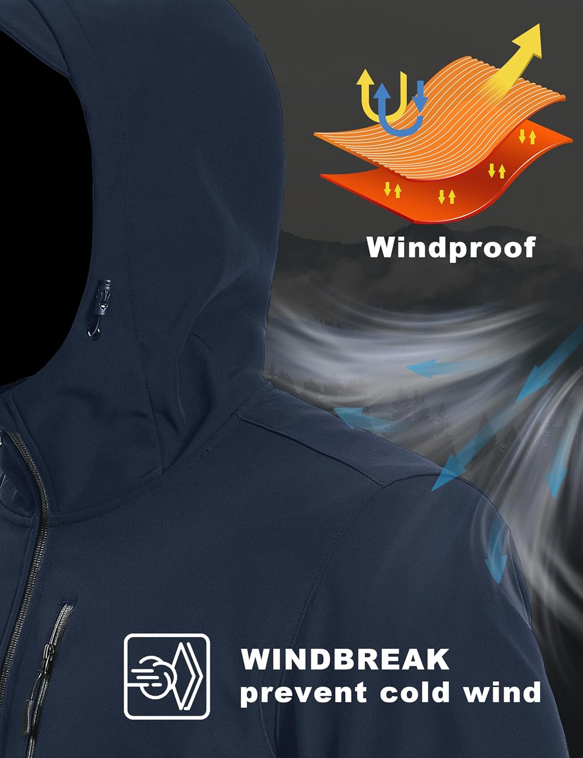 MAGCOMSEN Men's Waterproof Fleece Lined Rain Jacket Lightweight Softshell Raincoat with Hood Winter Hiking Windbreaker - Image 3