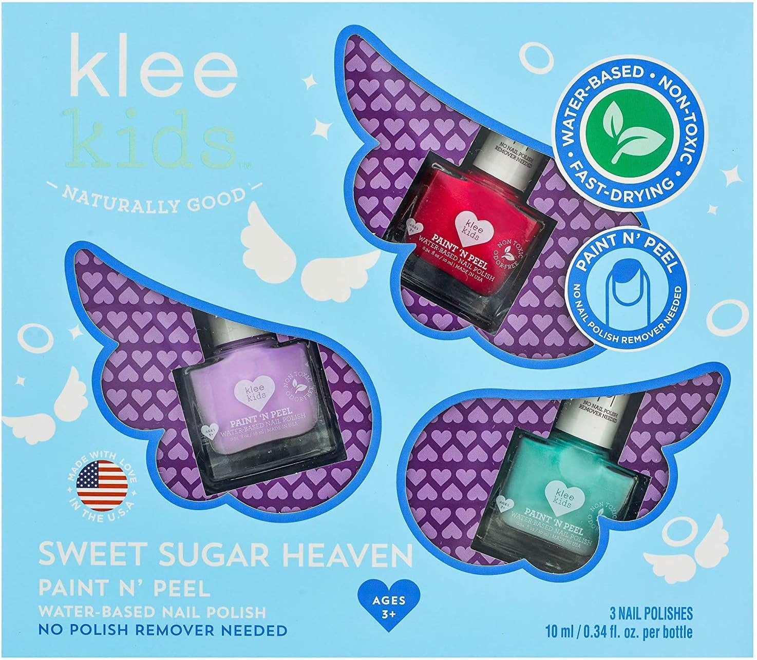 Klee Kids Water-Based Peelable Nail Polish Gift Set. Odor-Free. Non-Toxic. Made in USA. (Sweet Sugar Heaven)
