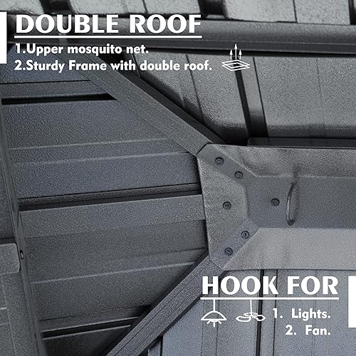 Miniatura 6 de Kozyard Alexander - Cenador de metal de aluminio con techo rígido de 10 x 12 pies, con toldo de doble techo de acero galvanizado, cortina y red,