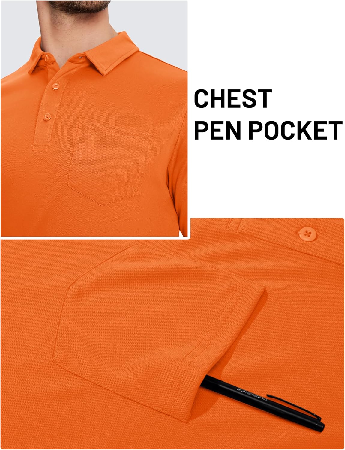 TACVASEN Mens Polo Shirts with Pocket Mens Golf Shirt Short Sleeve Performance Dry Fit Golf Work Athletic Polos - Image 4