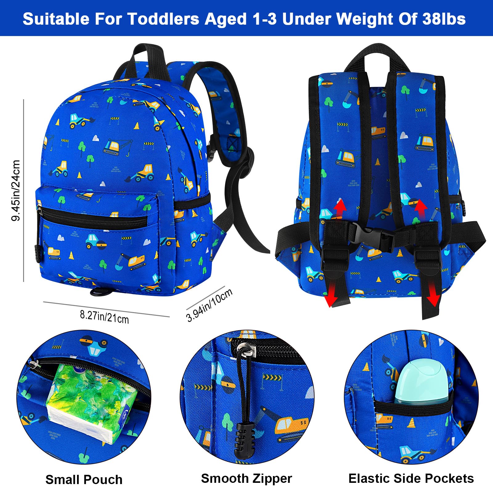 Accmor Correa de mochila para niños pequeños, mini mochila para niños con muñequera antipérdida, bonita correa para niños, arnés para caminar para viajes al aire libre, mochila de excavadora pequeña