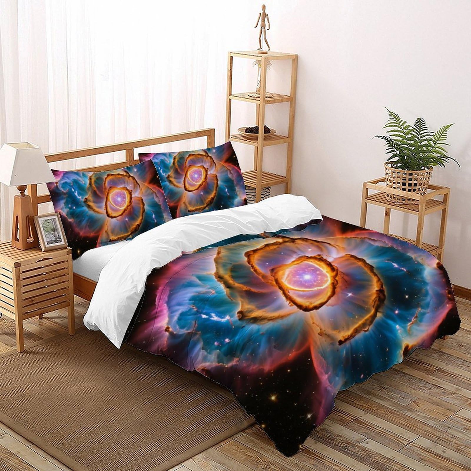 Housse de couette double ciel étoilé 200x200 parure de lit espace adulte avec fermeture éclair