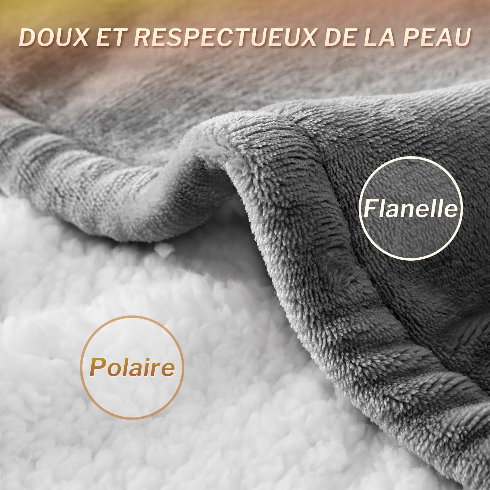 CORIWELL Couverture Chauffante 180x130 cm - Couverture Électrique en Flanelle,Plaid Chauffant 10 Réglages de Chaleur,Minuterie de 9H,Protection Contre la Surchauffe, Lavable en Machine - Gris