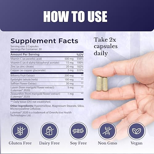 Miniatura 4 de Vision Nutri Complex - Vitaminas oculares con luteína, arándano, salud ocular y visual para hombres y mujeres, 60 cápsulas