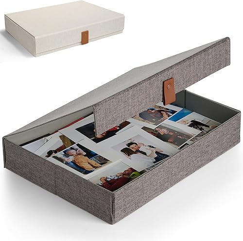 ZICOTO Caja decorativa de almacenamiento de fotos con tapa, un hermoso organizador de lino perfecto para almacenar de forma segura tus fotos,