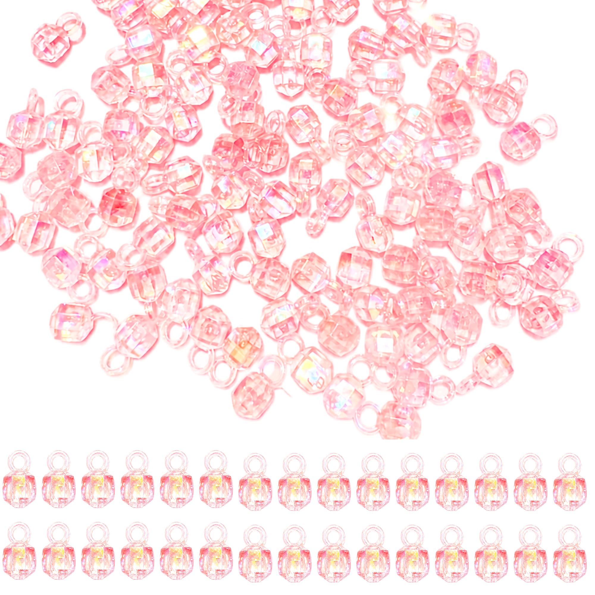 100 pcs Pink AB Acrylic Charm Beads with Loop 2 cm Faceted Crystal Look Beads for Jewelry Making DIY Earrings Bracelet Necklace Keychain Bag Charm Craft Supplies-image-5