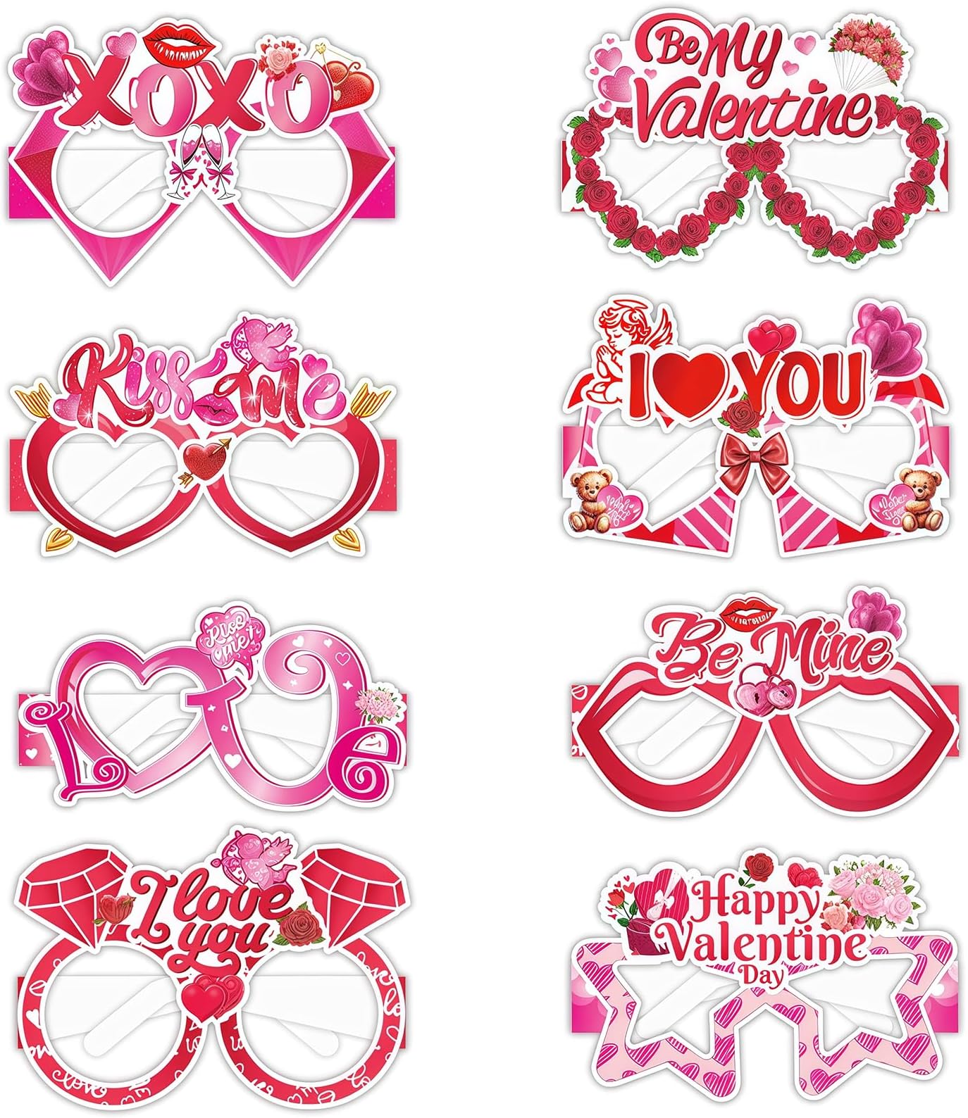 Valentine Paper Glasses, 8Pcs Red and Pink Paper Heart Eyeglasses Happy Valentines Glasses for Women Galentines Day Party Supplies