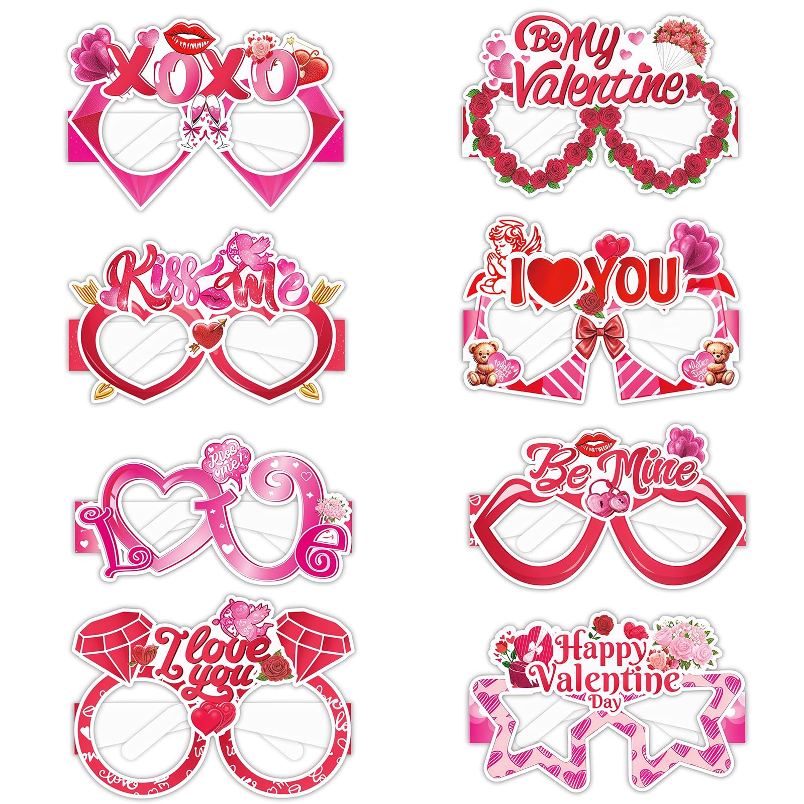 Valentine Paper Glasses, 8Pcs Red and Pink Paper Heart Eyeglasses Happy Valentines Glasses for Women Galentines Day Party Supplies