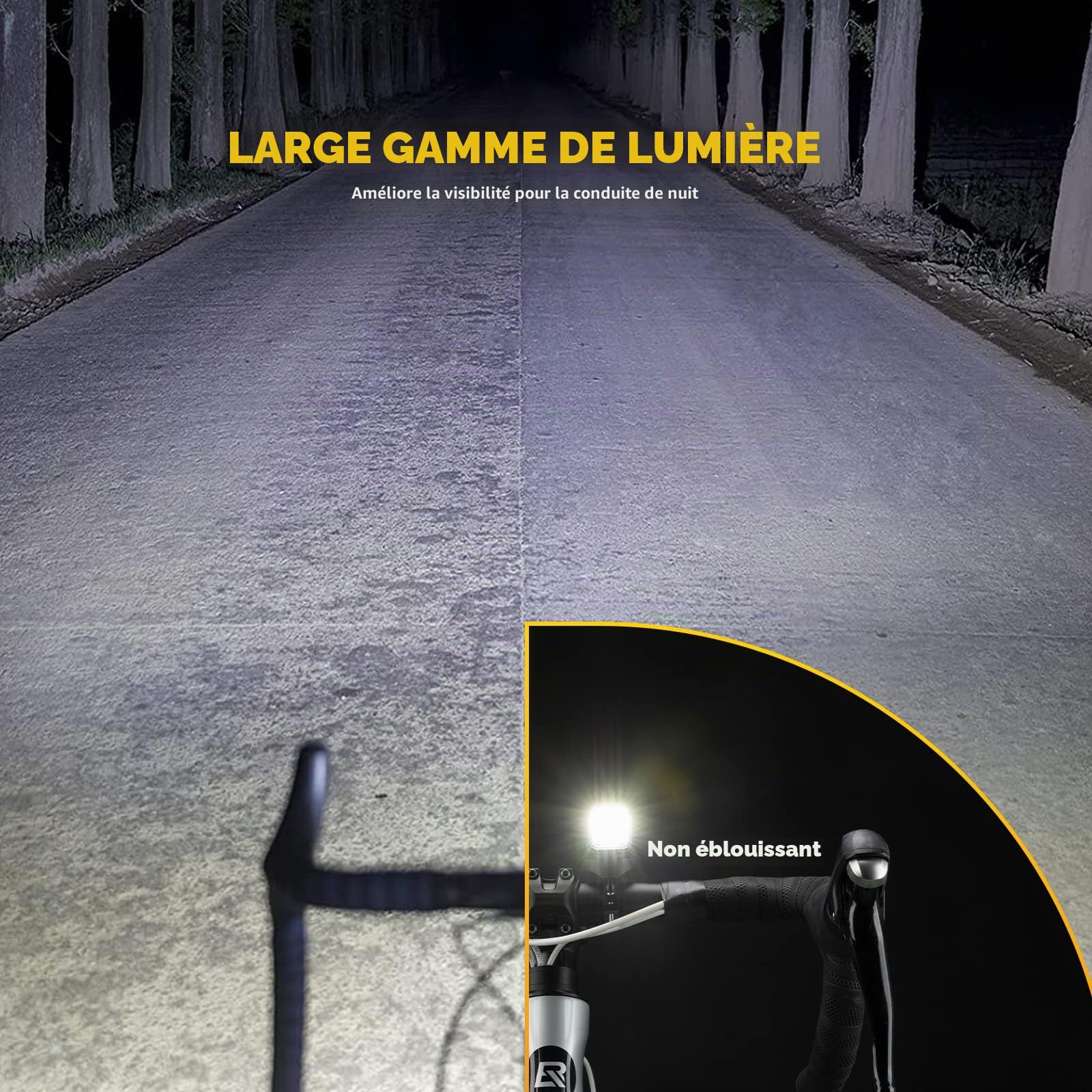 ROCKBROS Set de Lumière Vélo Avant et Arrière 1500 Lumens Intelligente, Lampe Vélo Avant à LED Puissante 5500mAh, Éclairage Vélo VTT Avant Rechargeable USB-C 5 Modes IPX6 Étanche