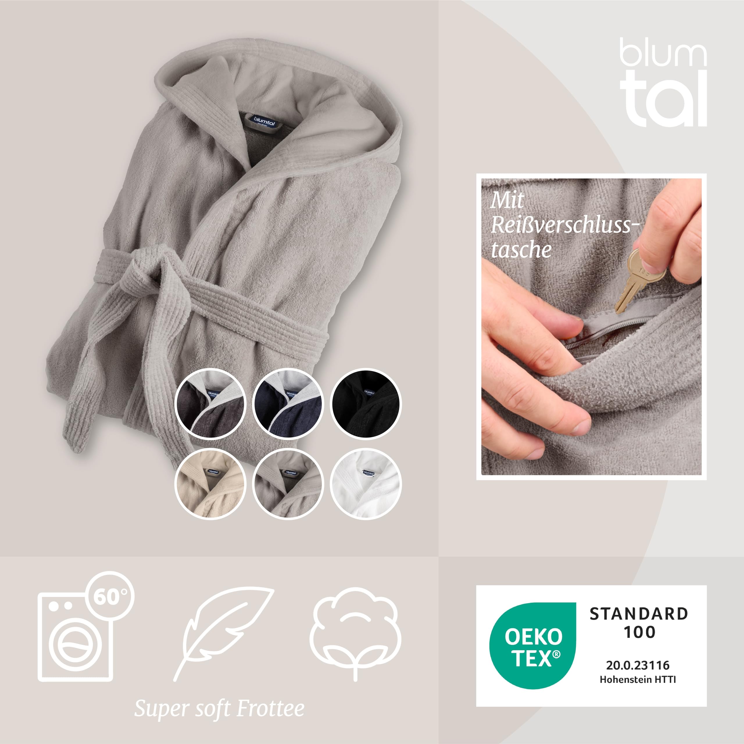 Blumtal Accappatoio Uomo Nero - Cotone 100% - Certificato Oeko-TEX®